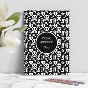 Black And White Cute Skull & Bones Diary Notebook