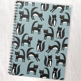 Black and White Cute Tuxedo Kitty Cats Pattern Notebook