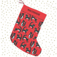 Black and White Cute Tuxedo Kitty Red Personalised
