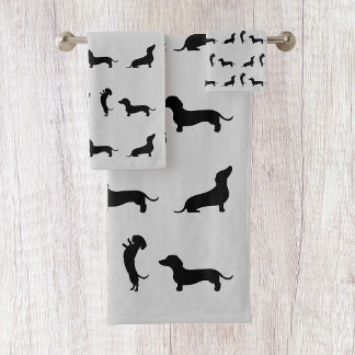 Black and White Dachshund Bath Towel Set