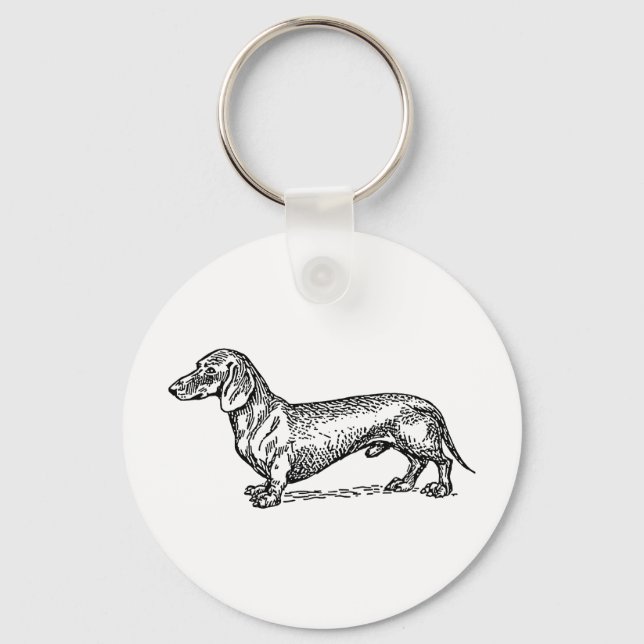 Black and White Dachshund Wiener Dog Key Ring (Front)