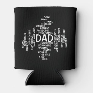 Black and White Dad Typography Word Cloud Can Cooler