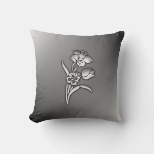 Black and White Daffodil Cushion