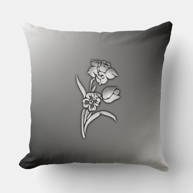 Black and White Daffodil Cushion (Front)