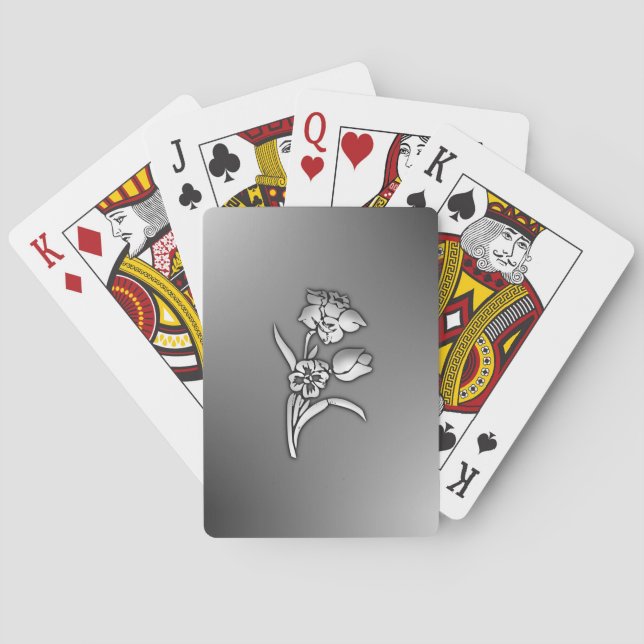 Black and White Daffodil Playing Cards (Back)