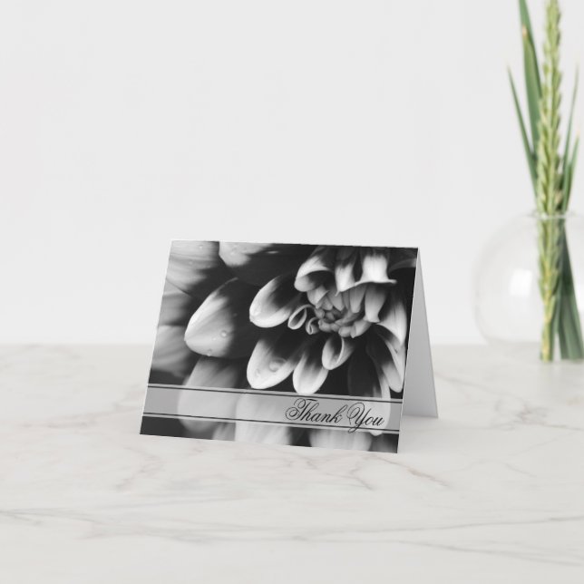 Black and White Dahlia Bridesmaid Thank You Card (Front)