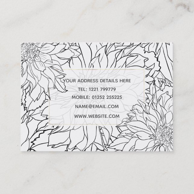Black and White Dahlia Flower Business Card (Back)