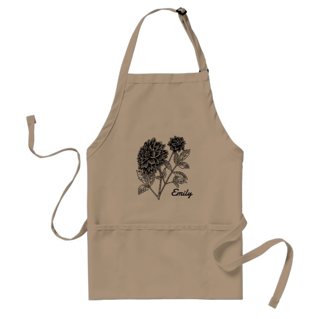 Black and White Dahlia Flowers Personalised  Standard Apron (Front)
