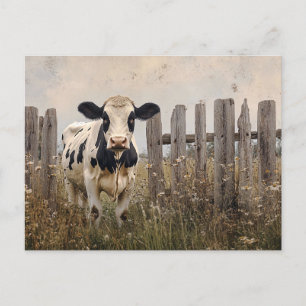 Black and White Dairy Cow Vintage Style Postcard