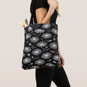 Black and White Daisy Floral Tote Bag