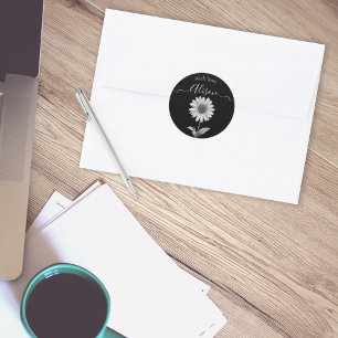 Black and White Daisy Flower  Classic Round Sticker