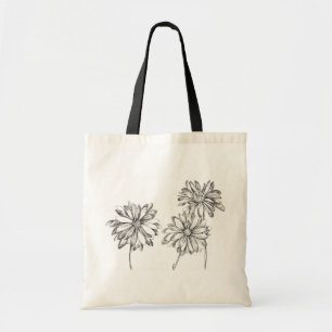 Black and White Daisy Flowers Ink Drawing Tote Bag