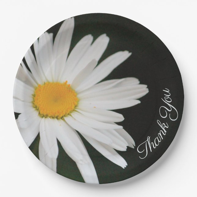 Black and White Daisy Paper Plate With Yellow (Front)