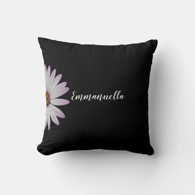 Black and White Daisy Personalised Cushion (Front)