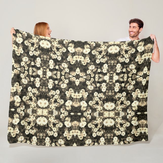 Black and white daisy photograph fleece blanket (In Situ)