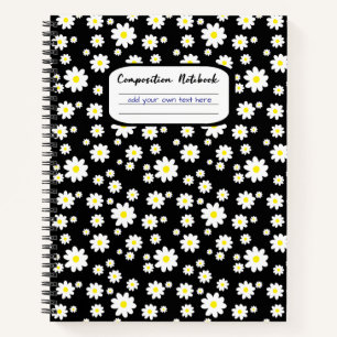 Black and White Daisy Print Composition Notebook