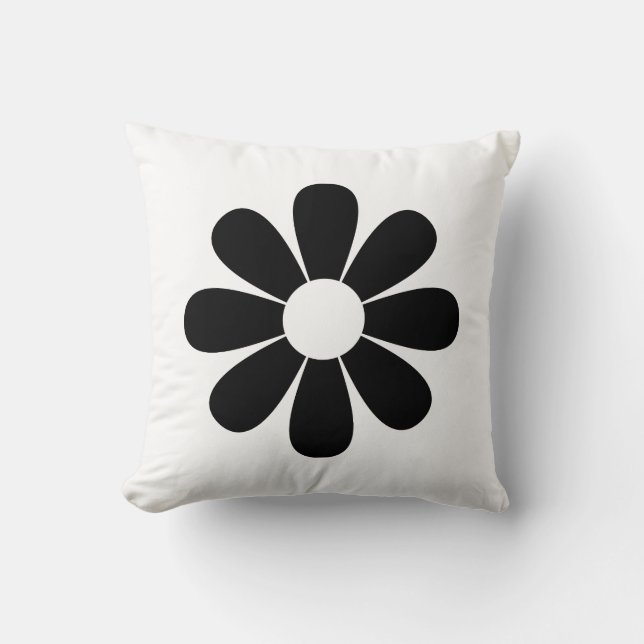 Black and White Daisy Throw Pillow (Front)