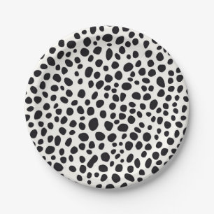 Black and White Dalmatian Dog Abstract Pattern Paper Plate