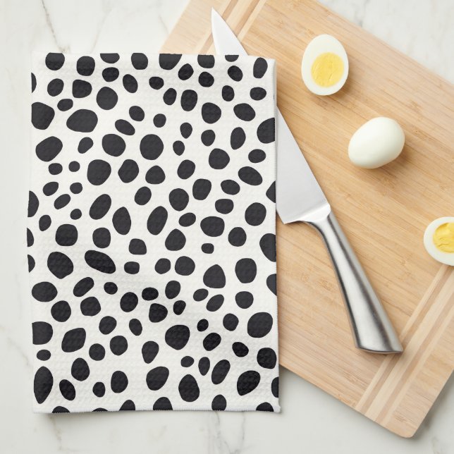 Black and White Dalmatian Dog Abstract Pattern Tea Towel (Quarter Fold)