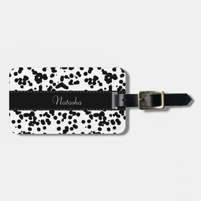 Black and White Dalmatian Spots Luggage Tag (Front Horizontal)