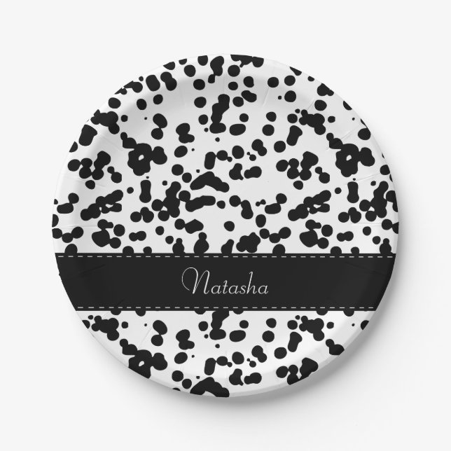 Black and White Dalmatian Spots Paper Plate (Front)