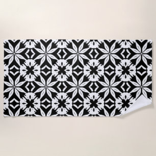 Black and white Damascus pattern Beach Towel