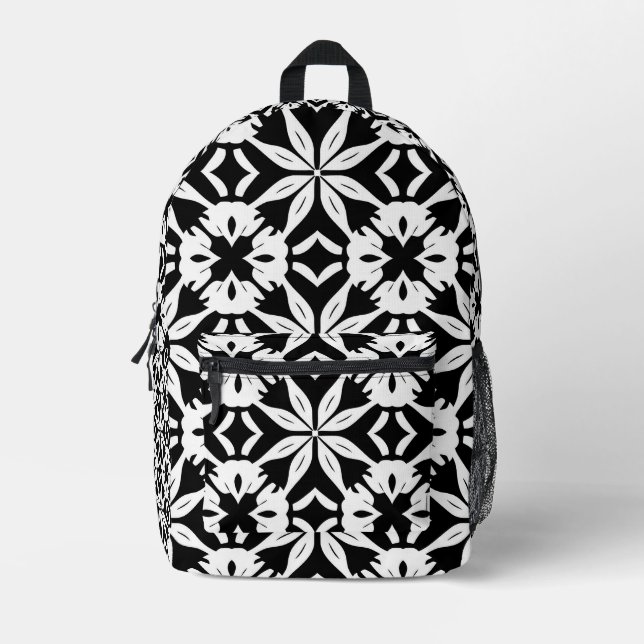 Black and white Damascus pattern Printed Backpack (Front)