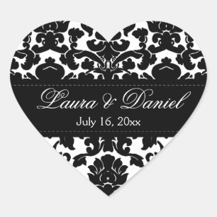 Black and White Damask 1.5" Wedding Sticker