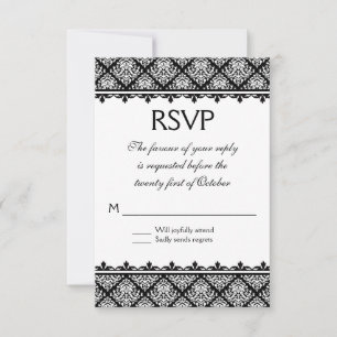 Black and White Damask 1 RSVP Card