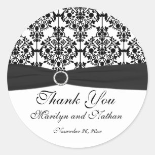 Black and White Damask 3" Round Sticker