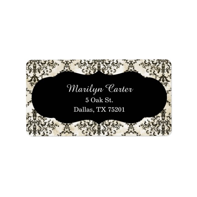 Black and White Damask Address Label (Front)