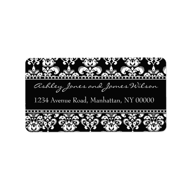 Black and White Damask Address Labels (Front)