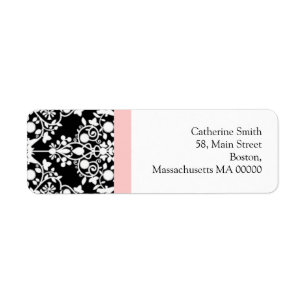 Black and White Damask Address Labels with Pink