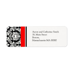 Black and White Damask Address Labels with Red