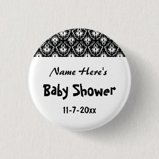 Black and White Damask Baby Shower 3 Cm Round Badge
