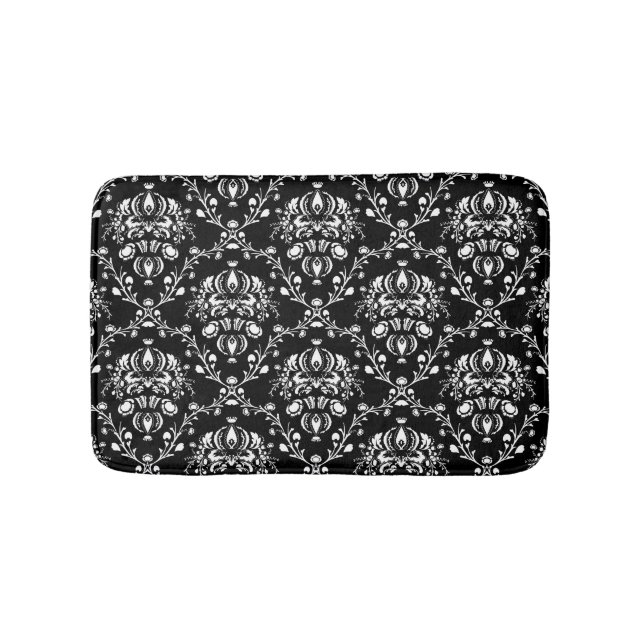 Black and White Damask Bath Mat (Front)