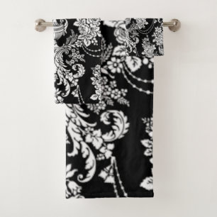 Black and White Damask. Bath Towel Set