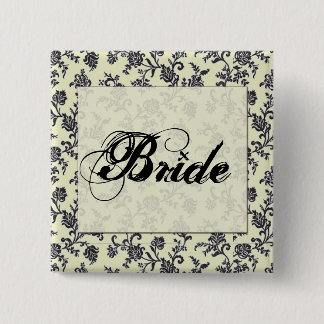 Black and white damask bride button