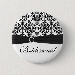 Black and White Damask Bridesmaid Pin