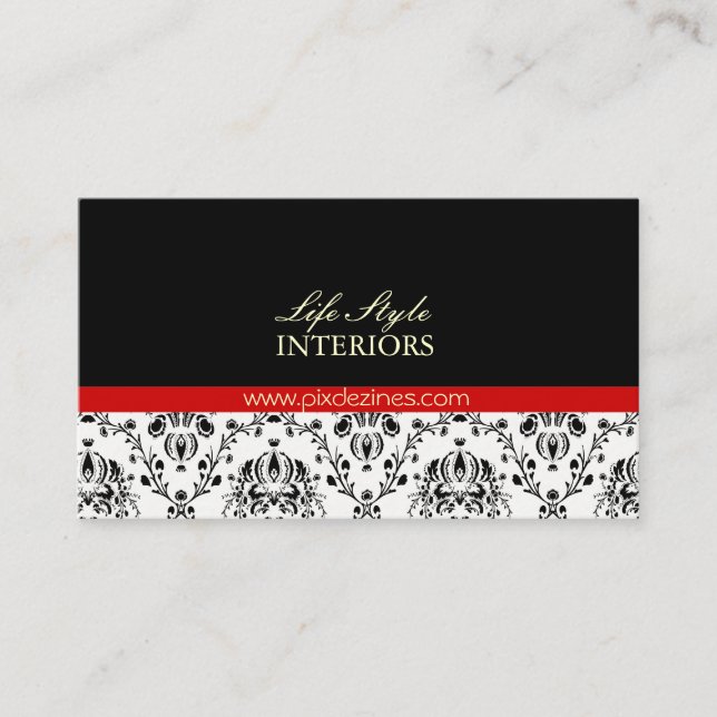 Black and White Damask Business Card (Front)