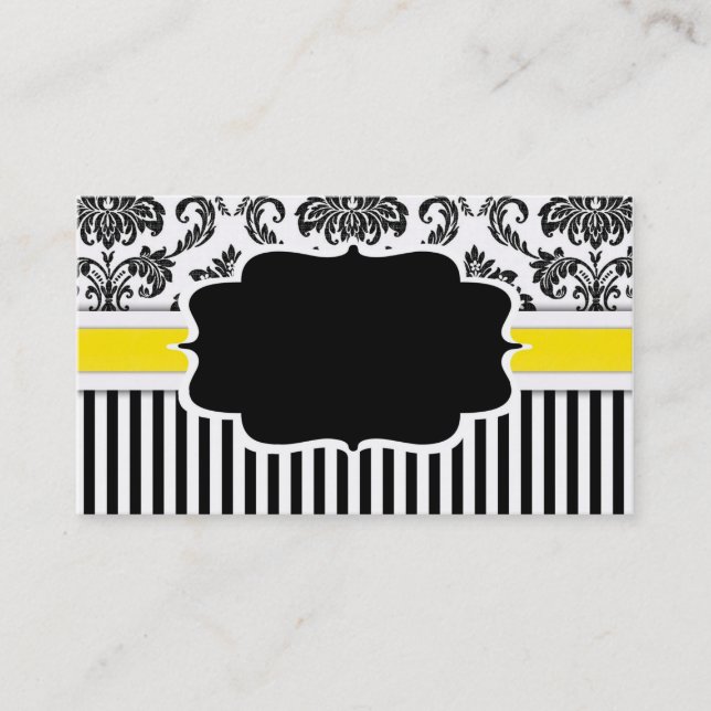 Black and White Damask Business Card (Front)