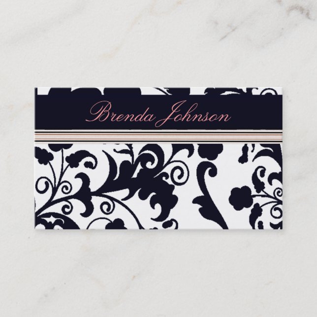 Black and White Damask Business Card (Front)