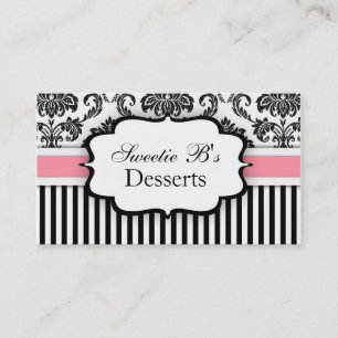 Black and White Damask Business Card with Pink
