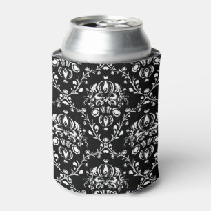 Black and White Damask Can Cooler
