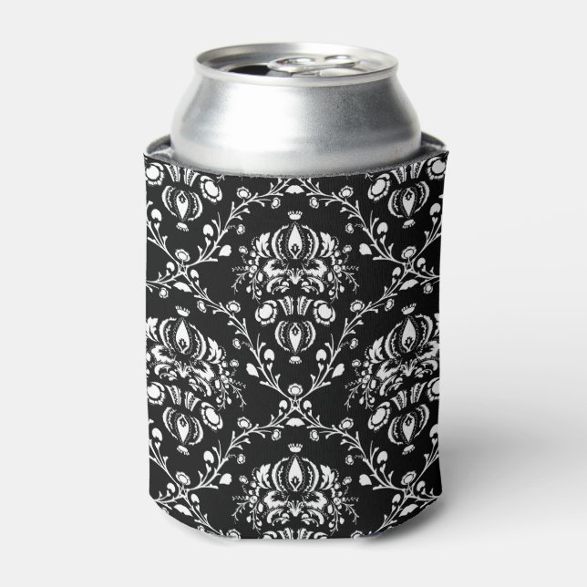 Black and White Damask Can Cooler (Can Front)