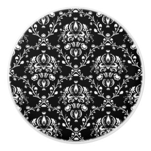 Black and White Damask Ceramic Knob