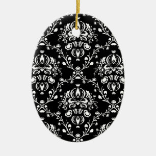 Black and White Damask Ceramic Tree Decoration