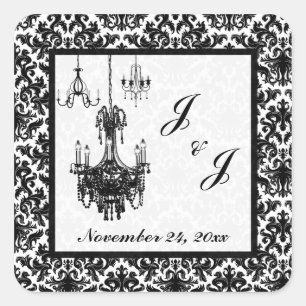 Black and White Damask Chandeliers Sticker