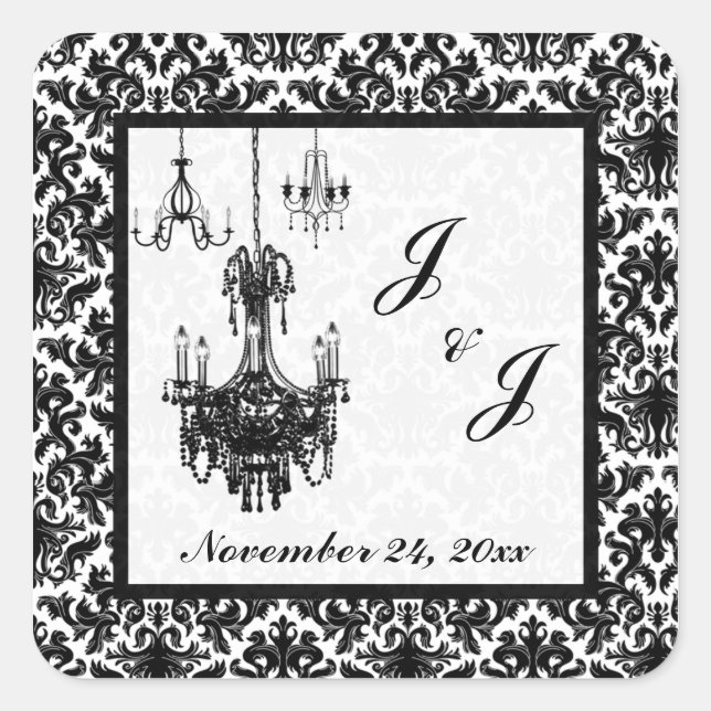 Black and White Damask Chandeliers Sticker (Front)