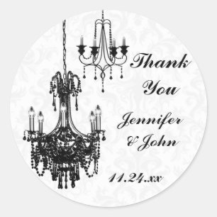 Black and White Damask Chandeliers Wedding Favour Classic Round Sticker